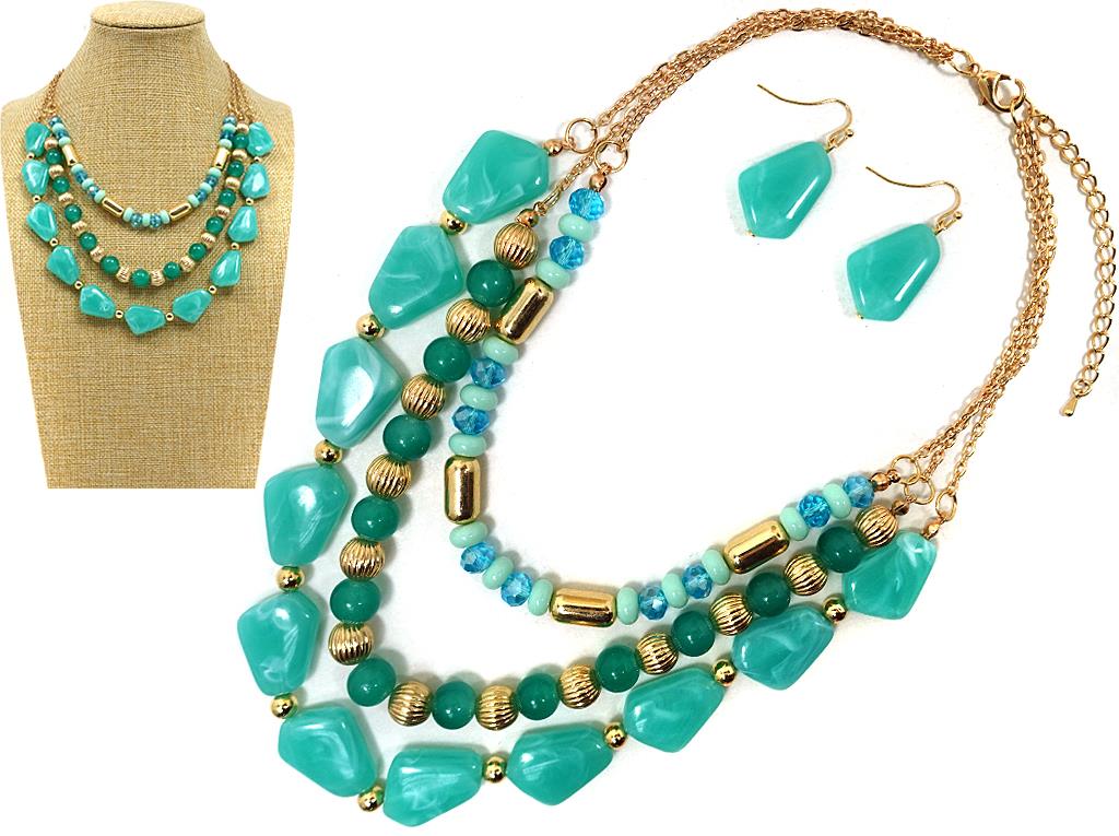 3 Layered Glass Bead Necklace Set