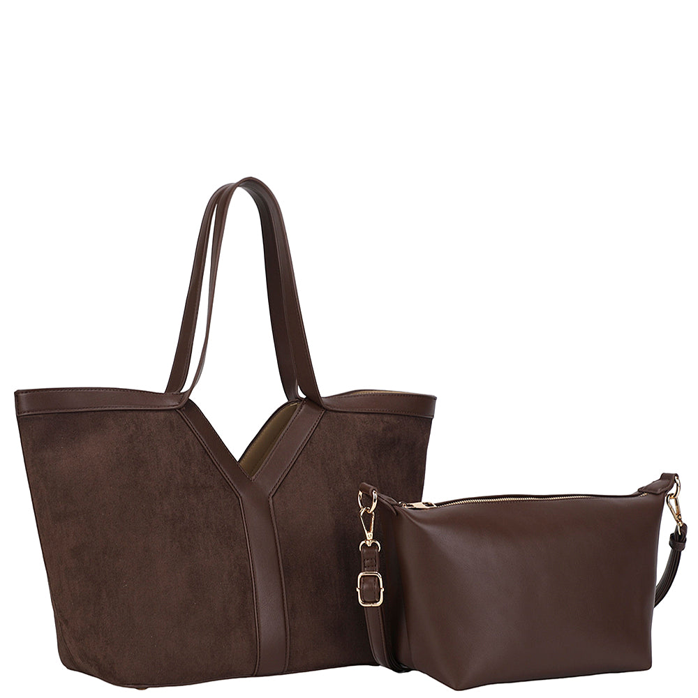 2In1 Fashion Textured Tote Bag W Crossbody Set