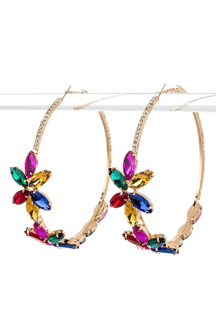 Crystal Flower Oversized Hoop Earrings