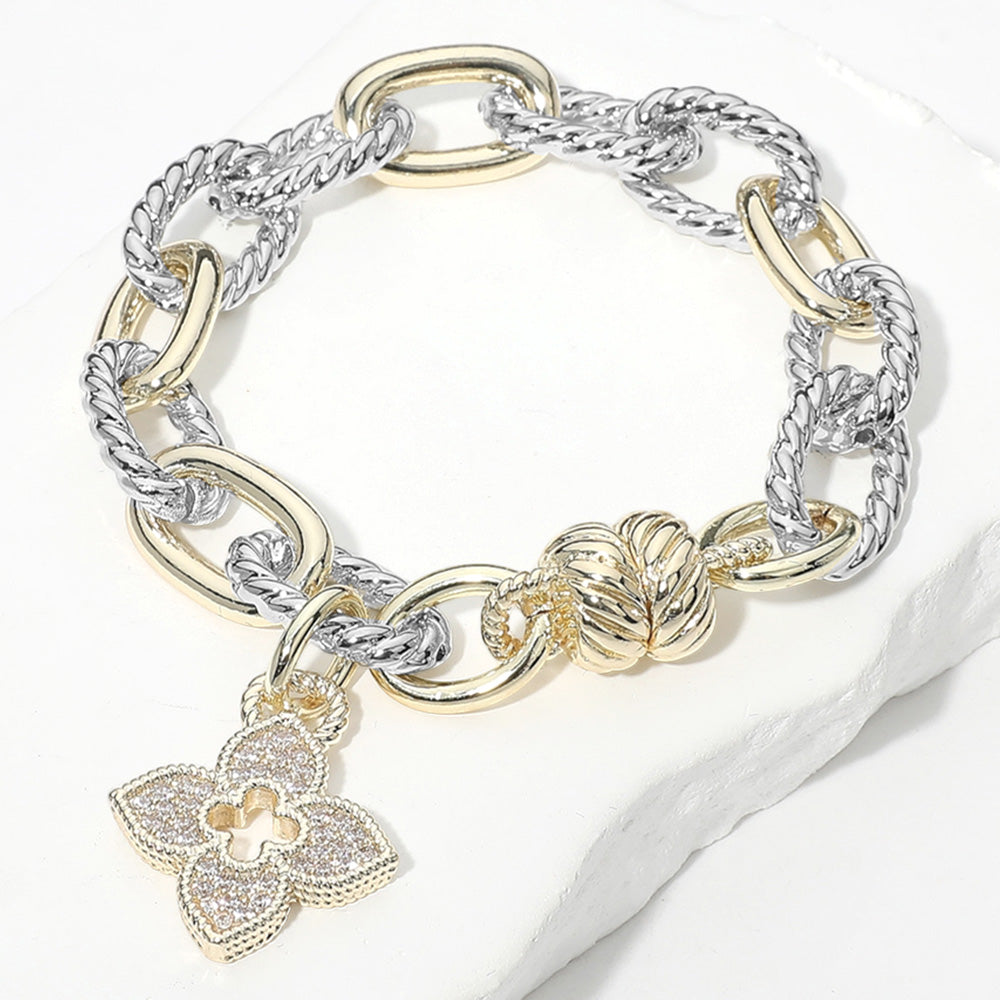 DYI Stone Paved Clover Charm Magnetic Bracelet