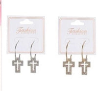 CROSS RHINESTONE HOOP EARRING