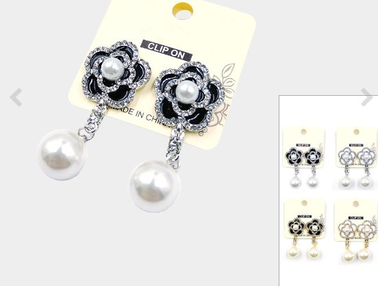 Flower Pearl Clip On Earrings
