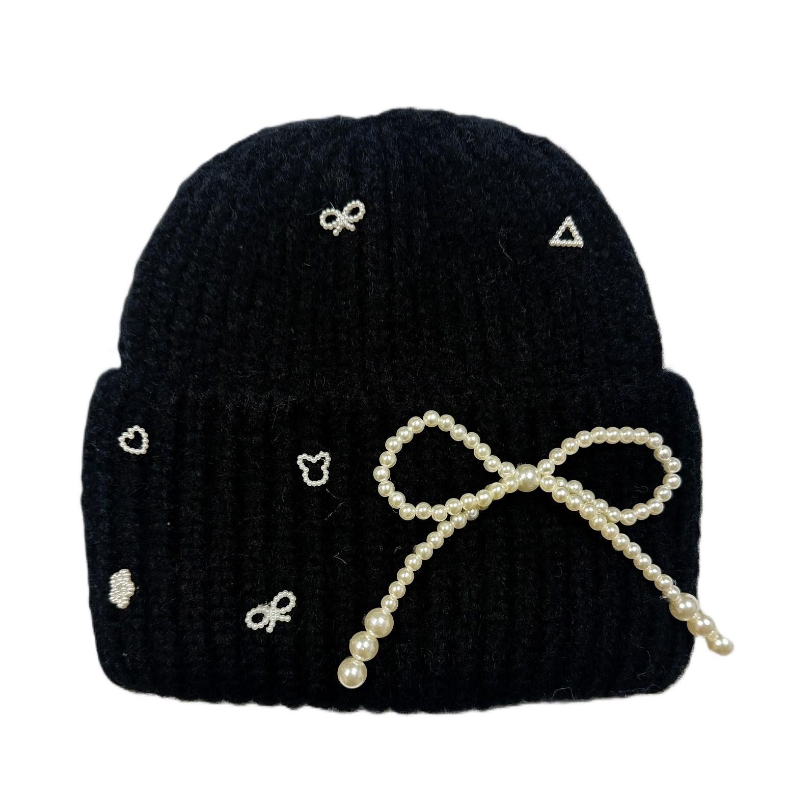 Pearl Ribbon Bow Beanies