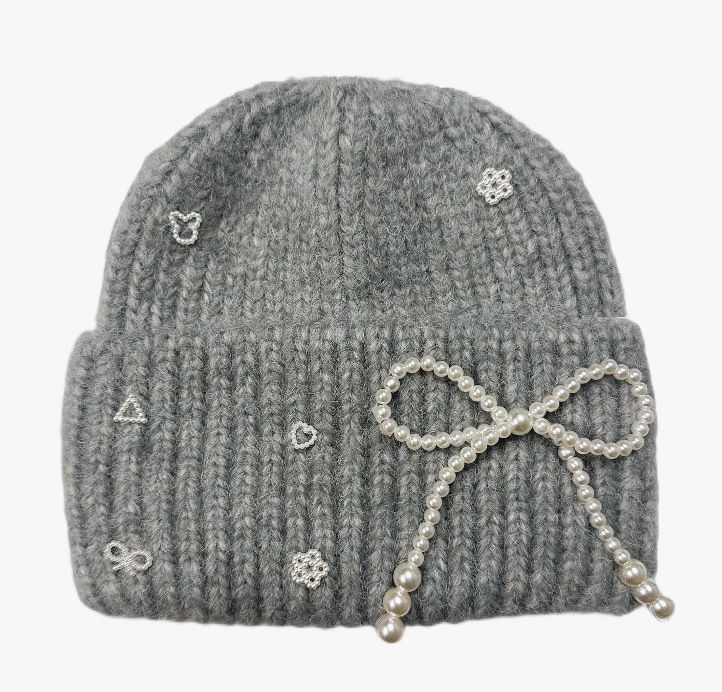 Pearl Ribbon Bow Beanies