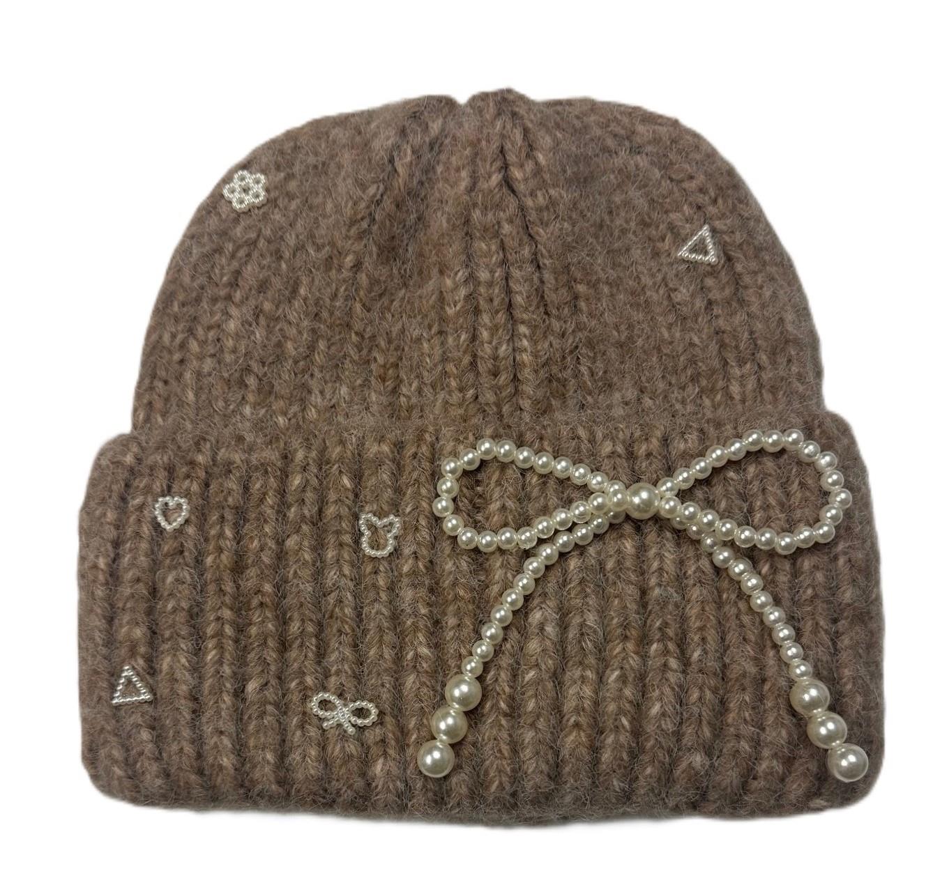 Pearl Ribbon Bow Beanies