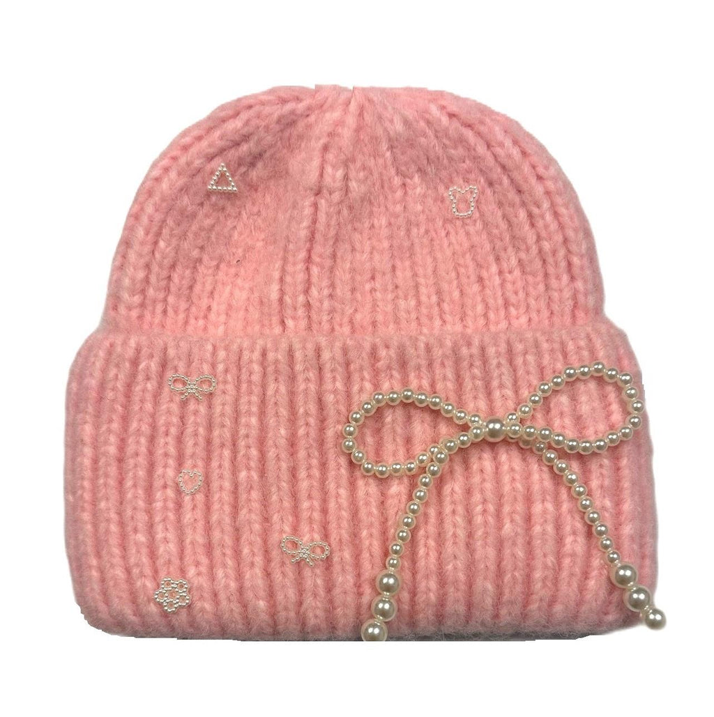 Pearl Ribbon Bow Beanies