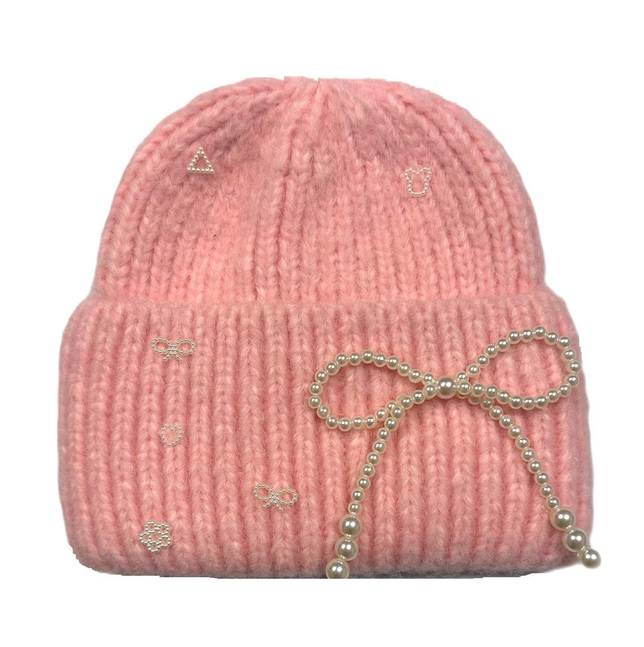 Pearl Ribbon Bow Beanies