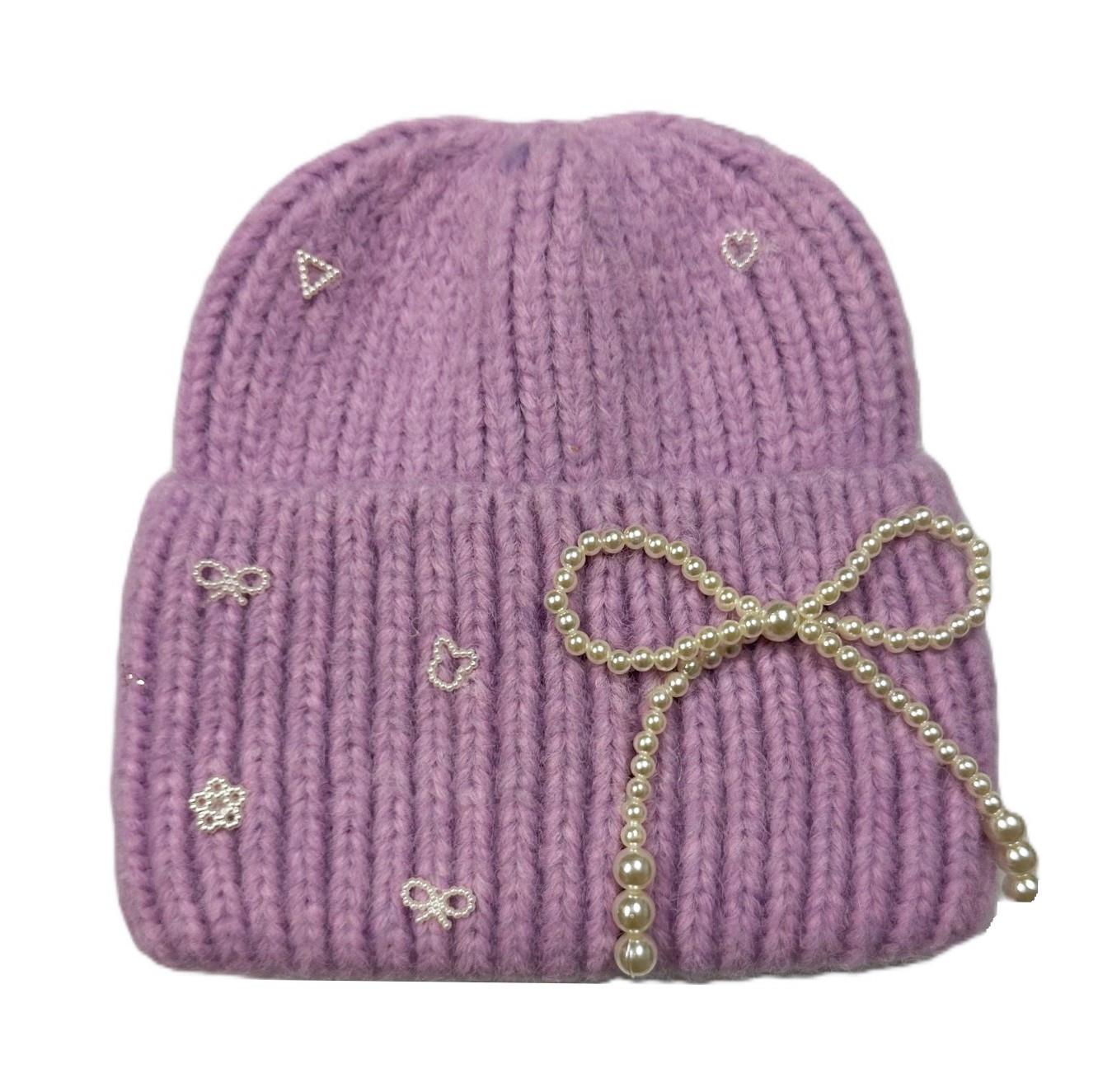 Pearl Ribbon Bow Beanies