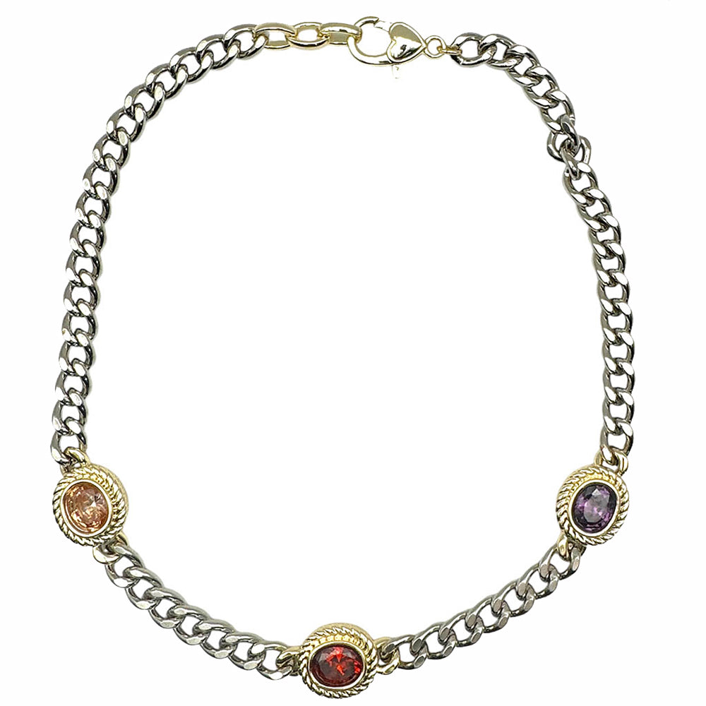 DYI TWO TONE 3 OVAL CZ STONE NECKLACE