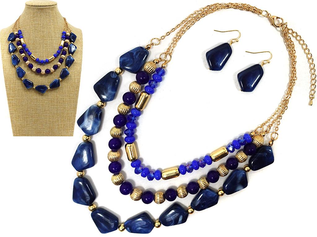 3 Layered Glass Bead Necklace Set