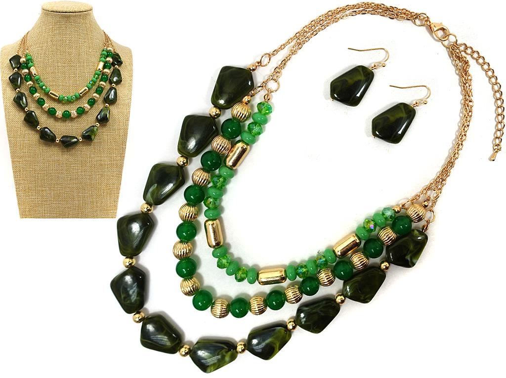 3 Layered Glass Bead Necklace Set