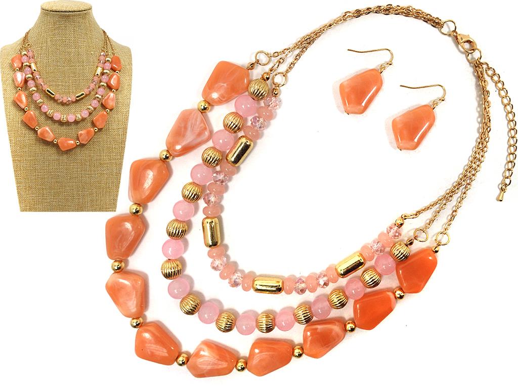 3 Layered Glass Bead Necklace Set