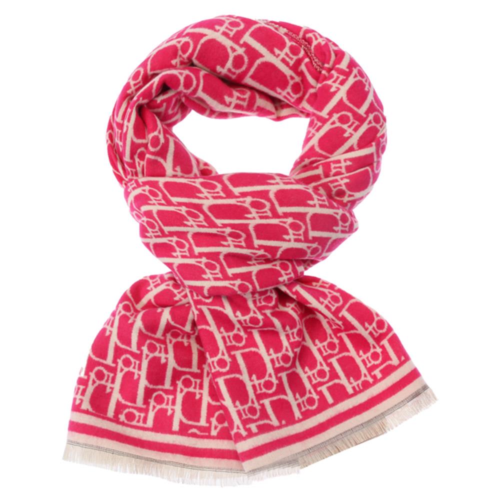 Graphic Monogram Pattern Fringe Oblong Scarf