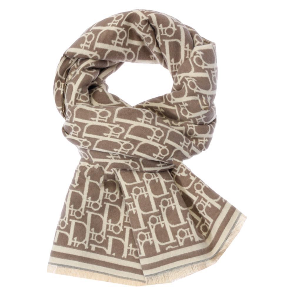 Graphic Monogram Pattern Fringe Oblong Scarf
