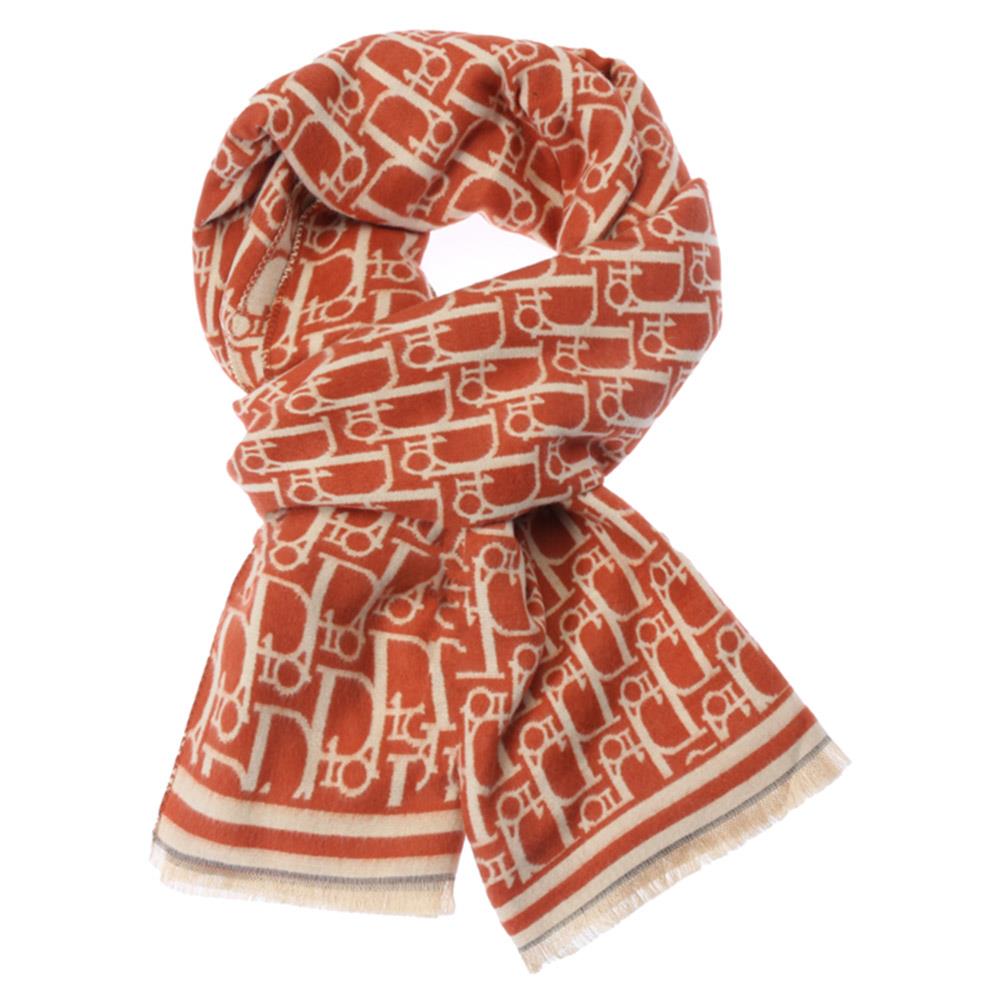Graphic Monogram Pattern Fringe Oblong Scarf