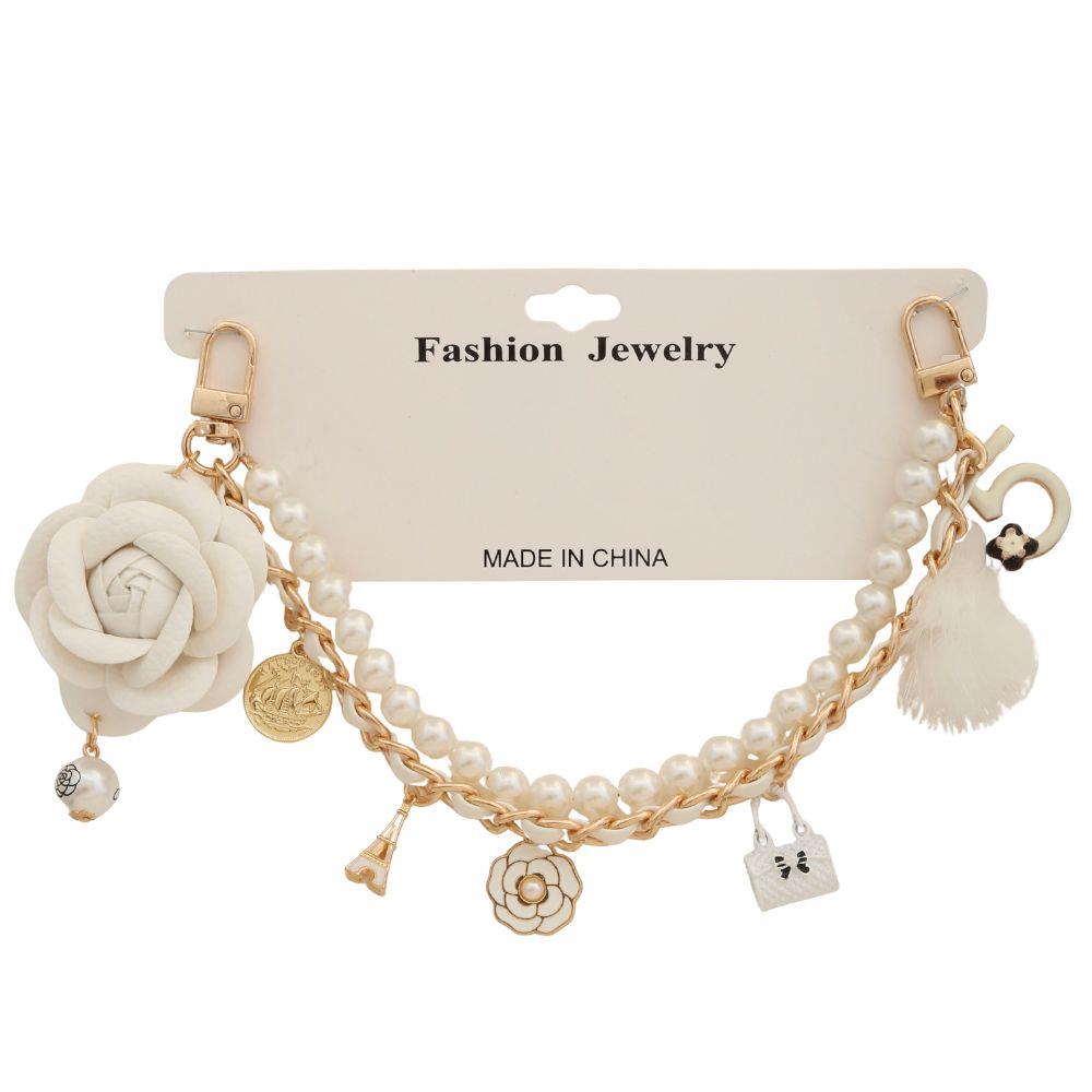 Multi Charm Flower Pearl Bead Chain