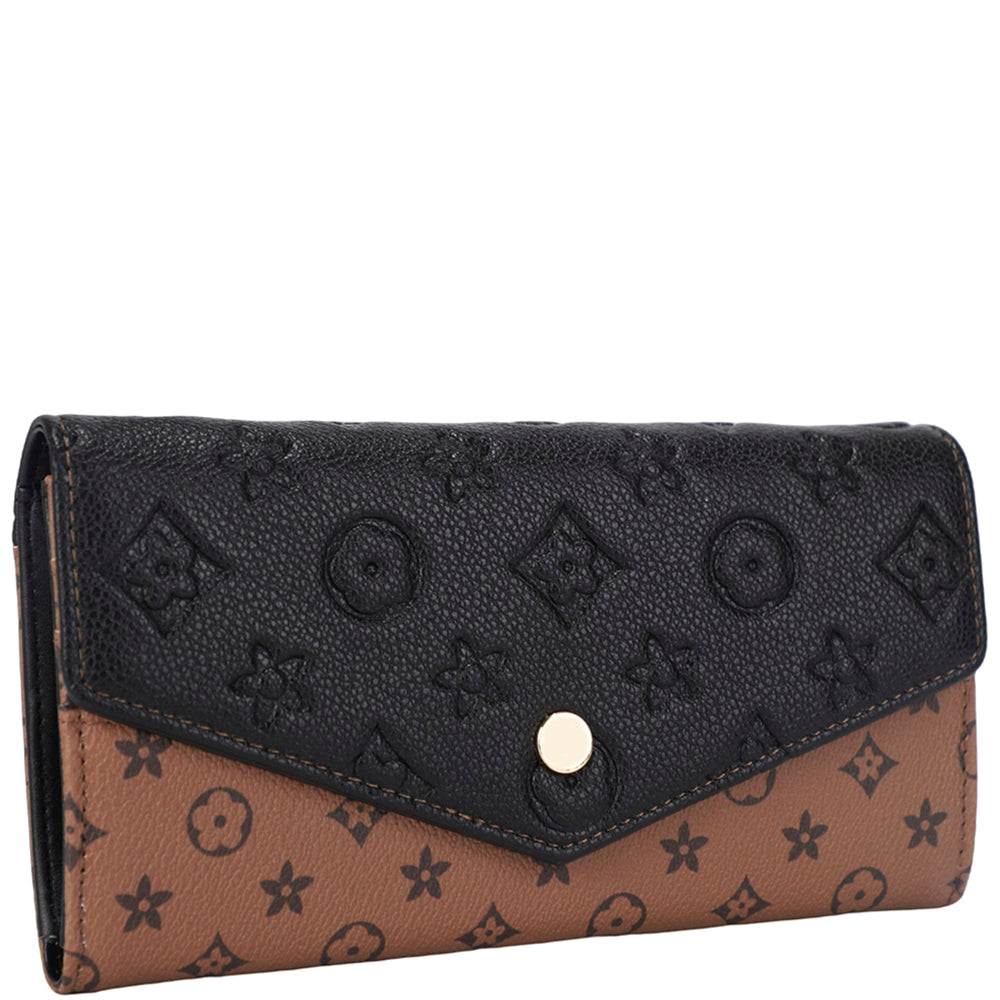 Two Tone Textured Design Button Flap Wallet