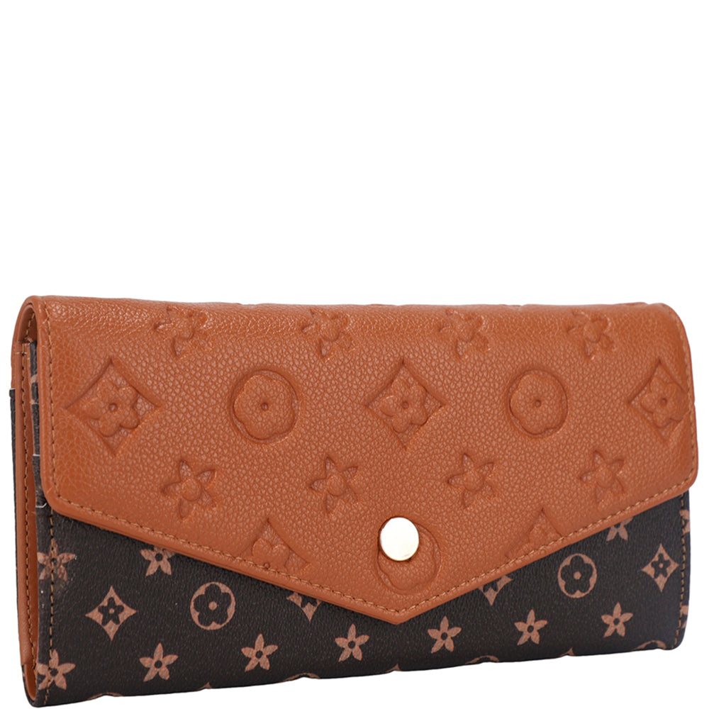 Two Tone Textured Design Button Flap Wallet