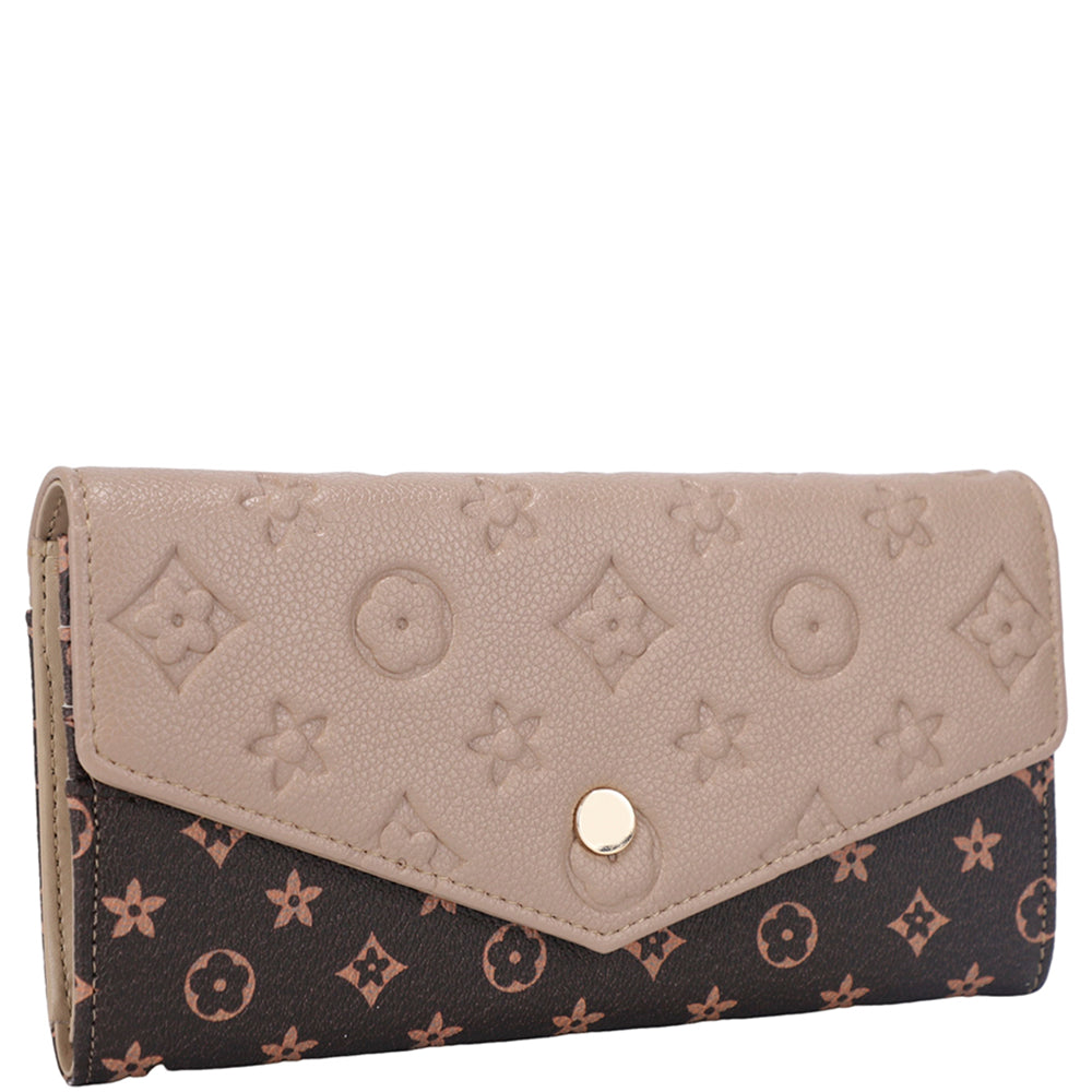 Two Tone Textured Design Button Flap Wallet