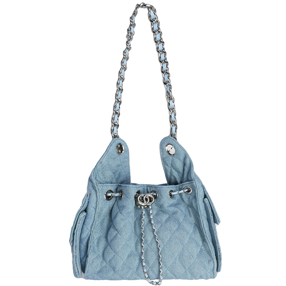 PREORDER Quilted Denim Design Drawstring Bag