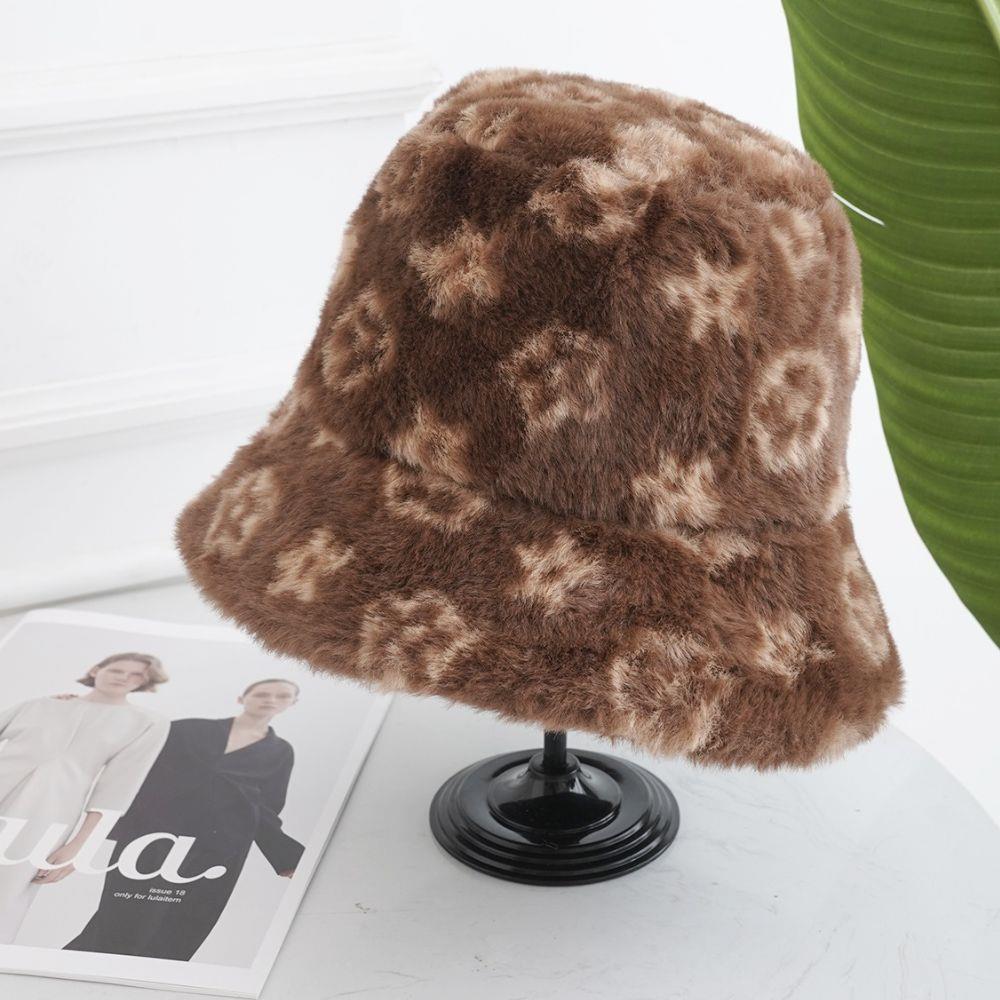 Faux Fur Star Pattern Bucket Hat & Scarf Set