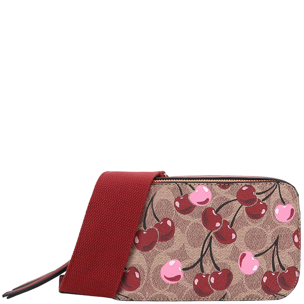 Cherry Print Textured Crossbody Bag
