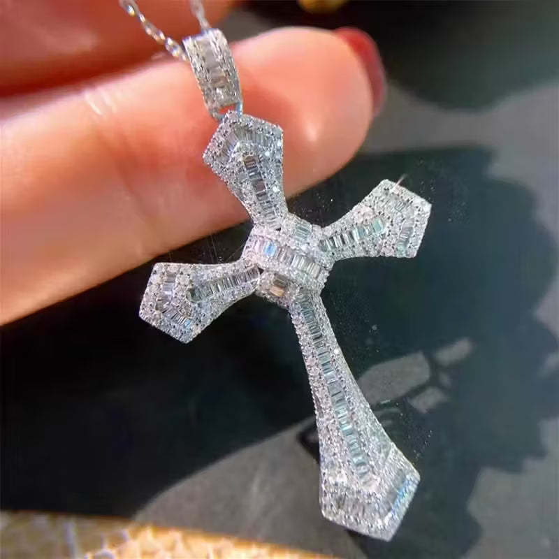 Moissanite Cross Pendant Necklace