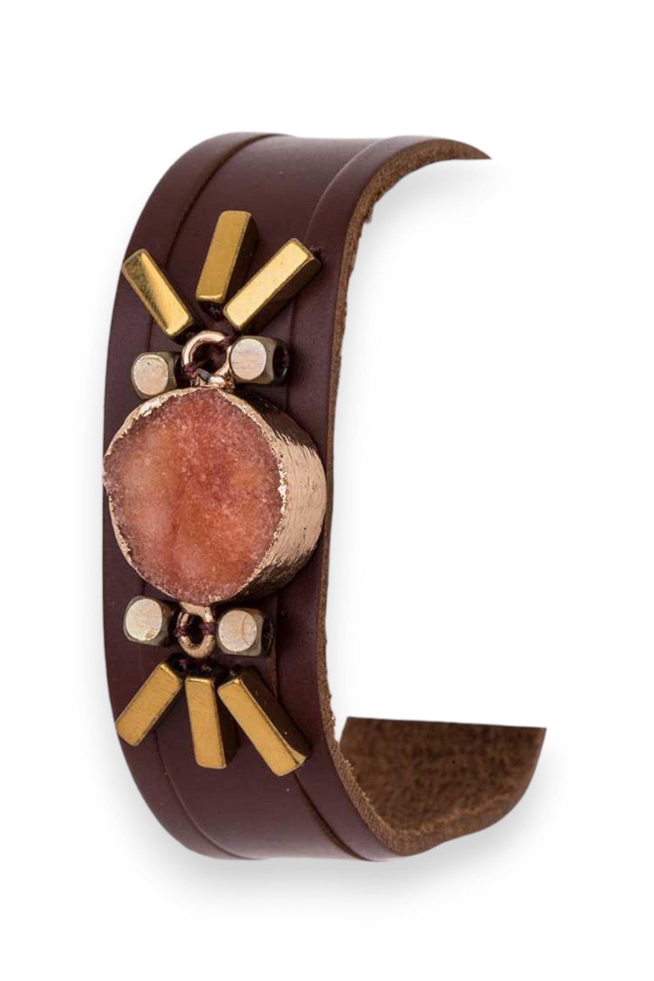 Gold Painted Druzy Stone Leather Cuff