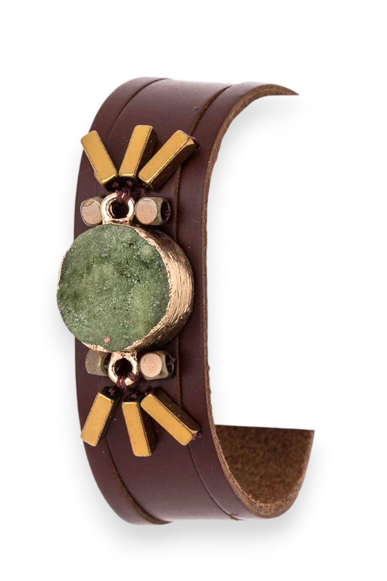 Gold Painted Druzy Stone Leather Cuff
