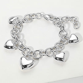 DYI 14K Gold Plated Puffy Heart Charm Station Bracelet