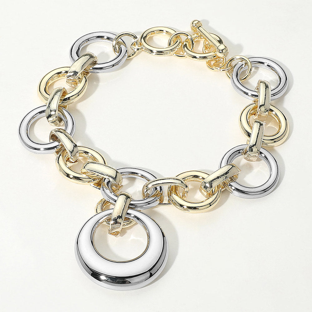 DYI Two Tone Circle Charm Link Chain Toggle Bracelet
