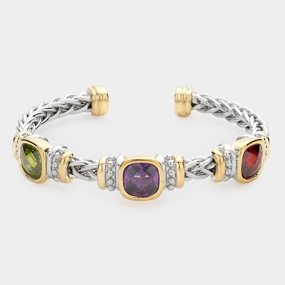 DYI Square Stone Accented Cuff Bracelet