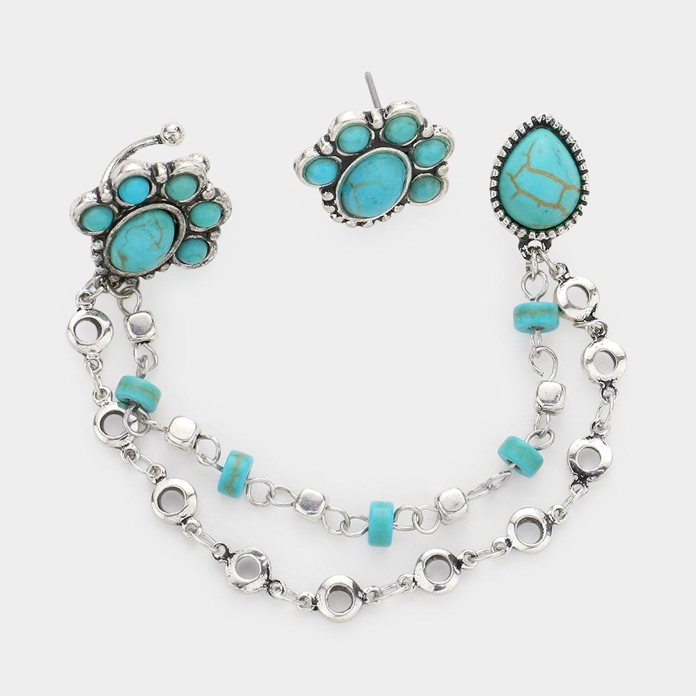 2PCS - Natural Stone Embellished Ear Cuff Earrings