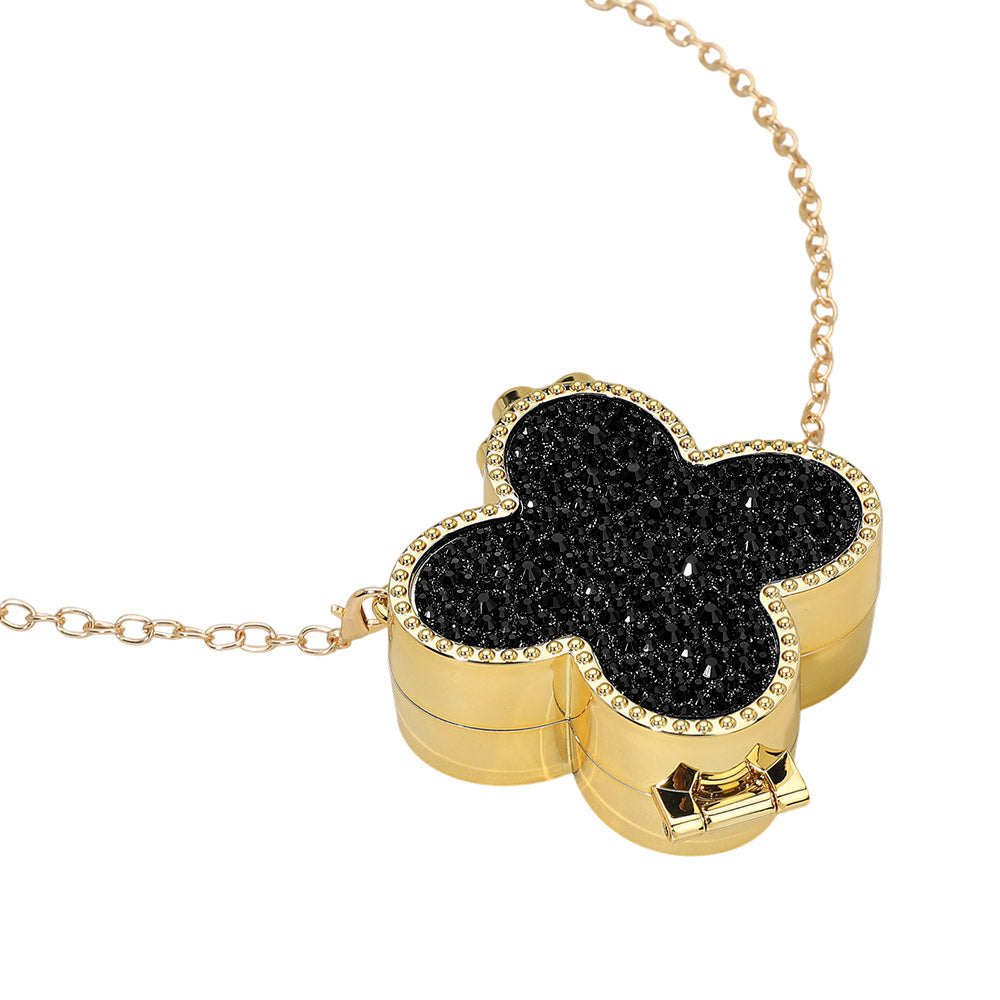 Rhinestone Studded Mini Quatrefoil Evening Clutch Crossbody Bag