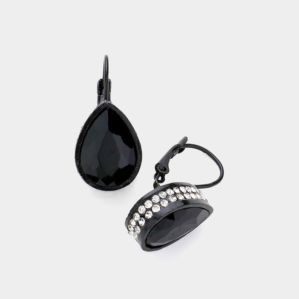 Rhinestone Embellished Teardrop Stone Lever Back Evening Earrings