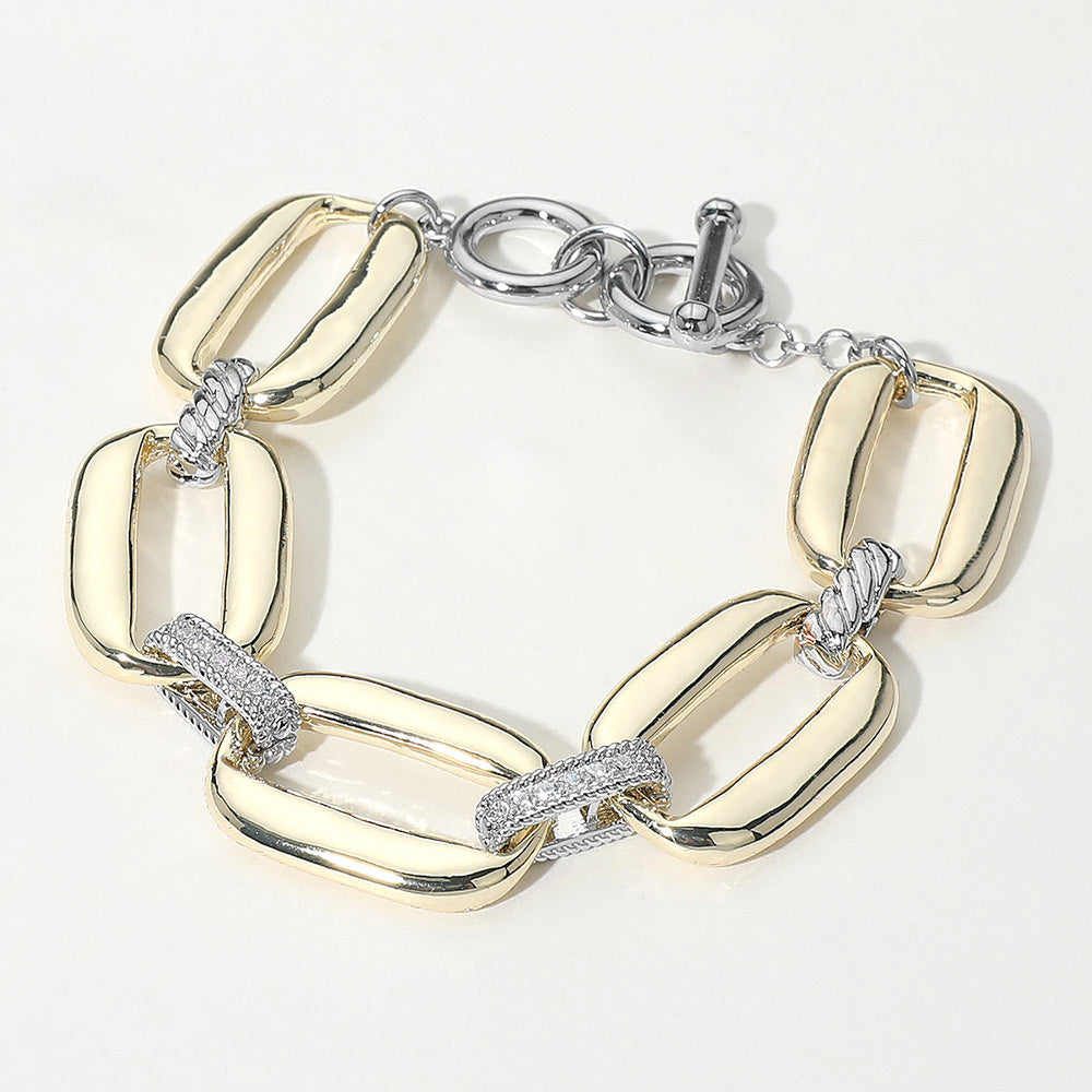 DYI Two Tone Paved Link Bold Rectangular Chain Bracelet