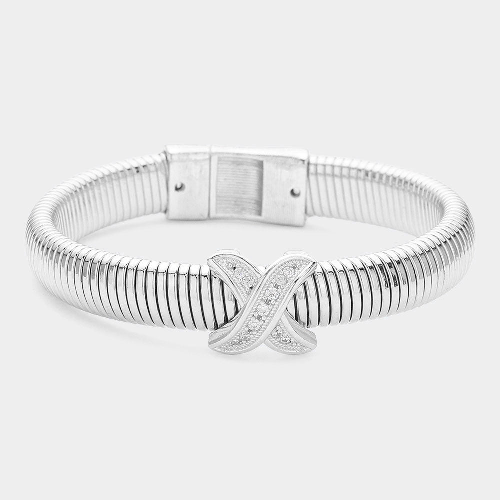 DYI Paved Cross Pointed Coil Bangle Bracelet