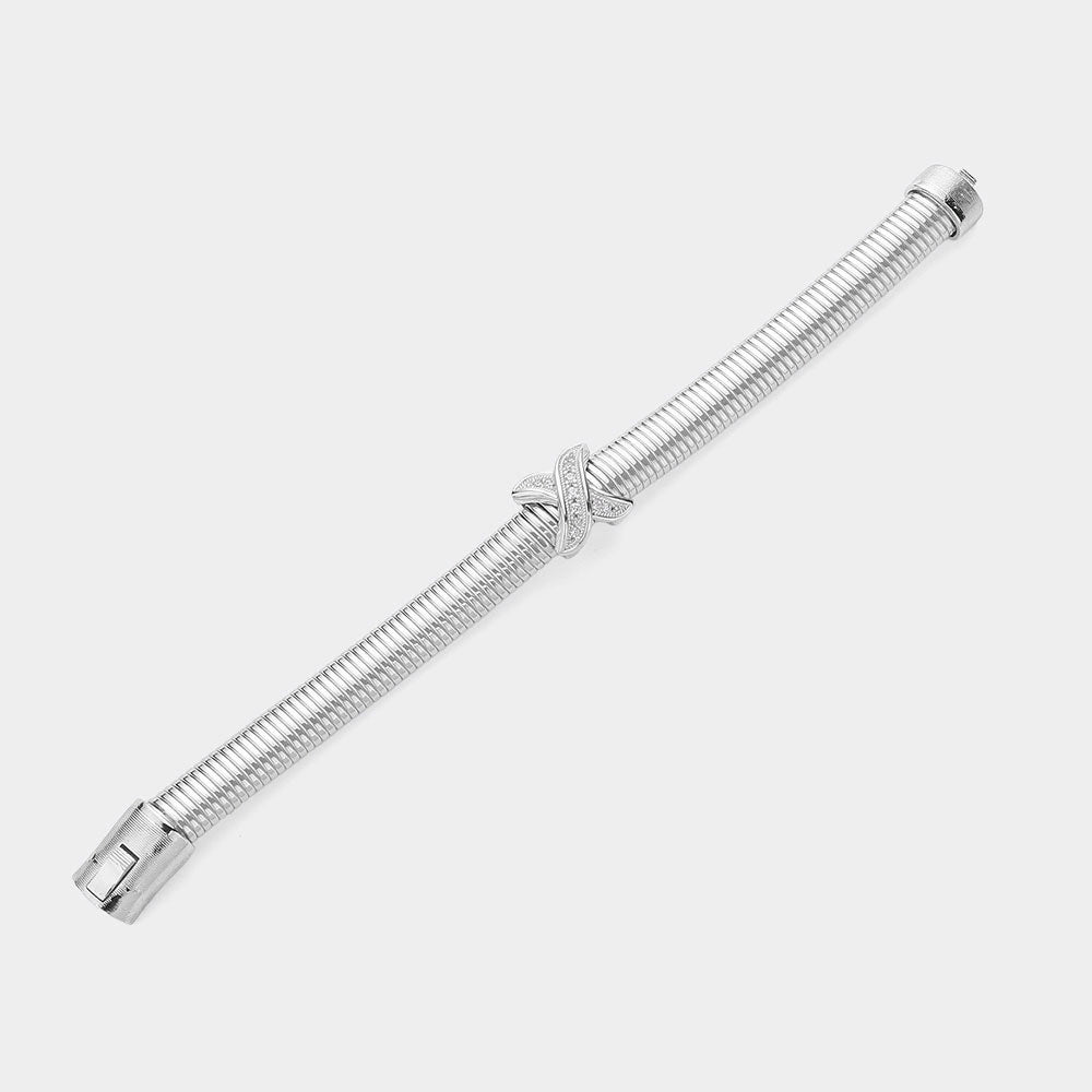 DYI Paved Cross Pointed Coil Bangle Bracelet