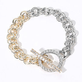 DYI Paved Two Tone Chain Toggle Necklace Bracelet Set