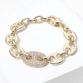 DYI 14K Gold Plated CZ Stone Paved Mariner Link Chain Bracelet
