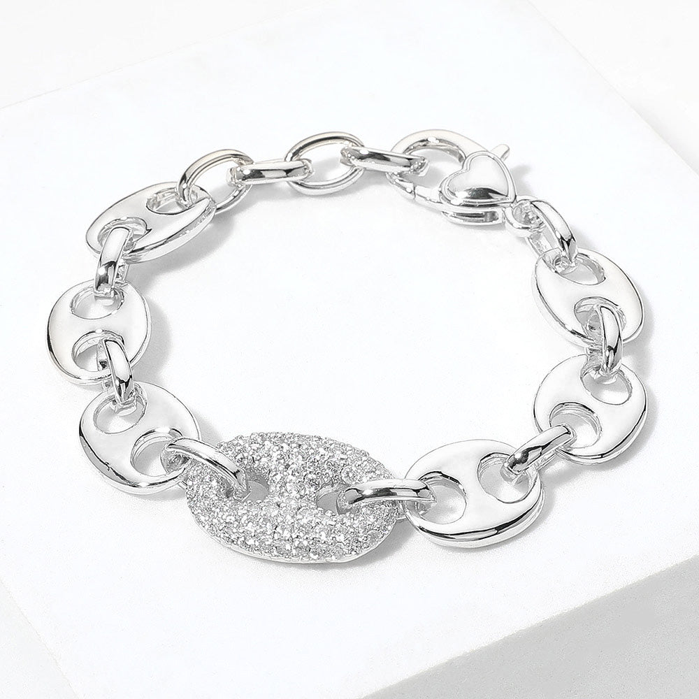 DYI 14K Gold Plated CZ Stone Paved Mariner Link Chain Bracelet