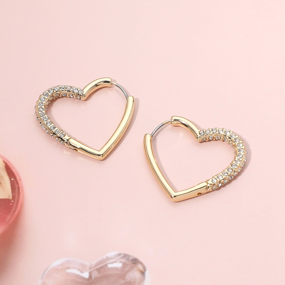 DYI Stone Paved Open Heart Hugger Hoop Earrings