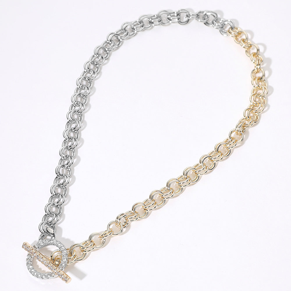DYI Paved Two Tone Chain Toggle Necklace Bracelet Set