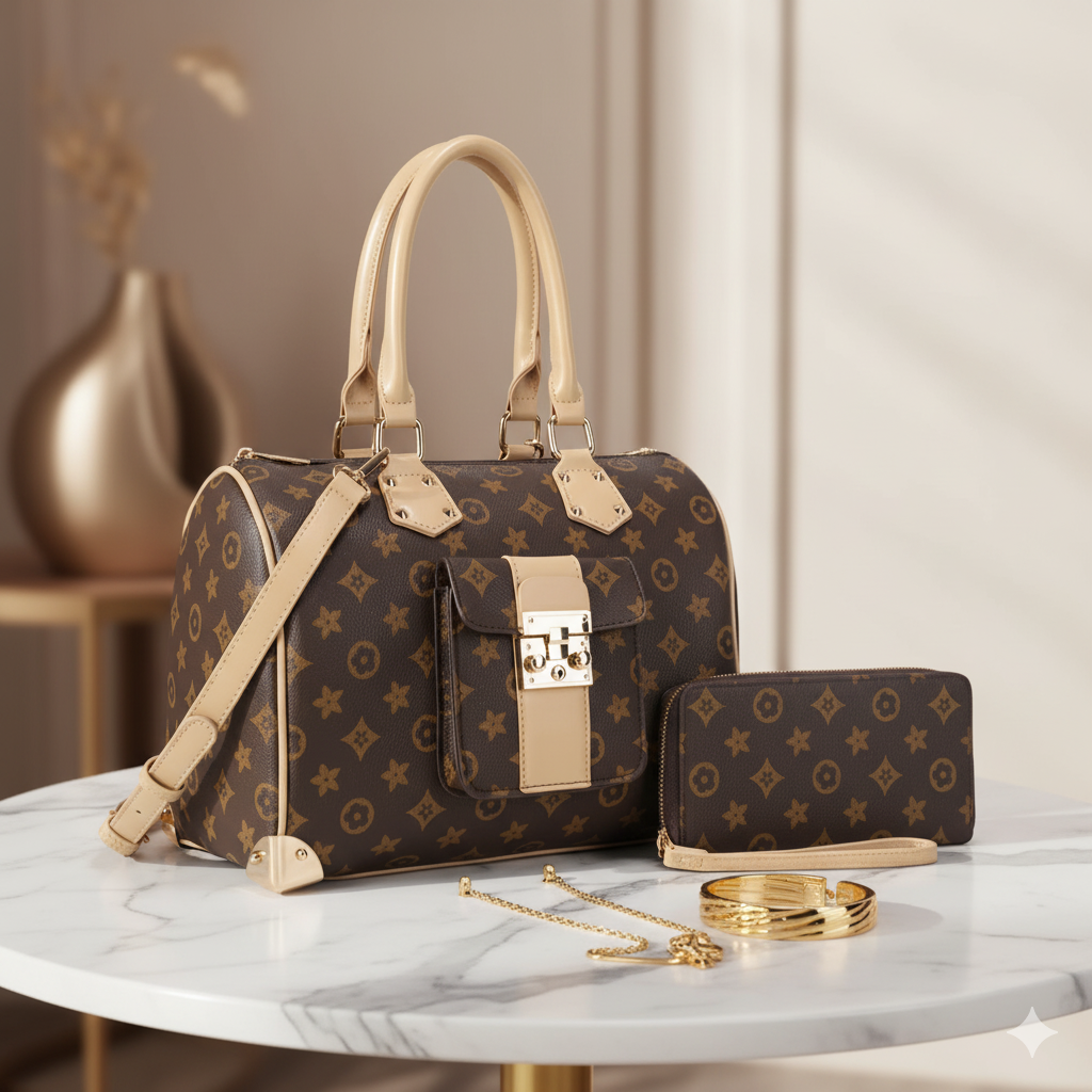 2in1 Design Print Handle Satchel W Wallet Set