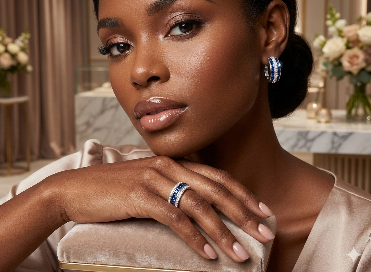 ✨ 2 Carat Blue Moissanite Ring & Earring Set ✨