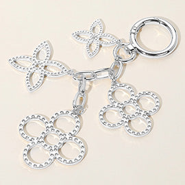 Multi Textured Metal Flower Clover Drop Charm Keychain / Bag Charm