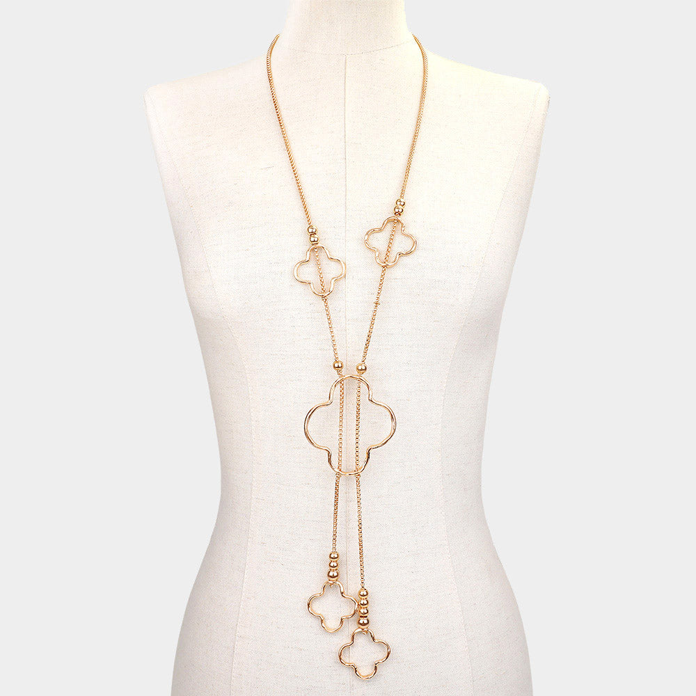 DYI Hammered Metal Open Quatrefoil Long Necklace