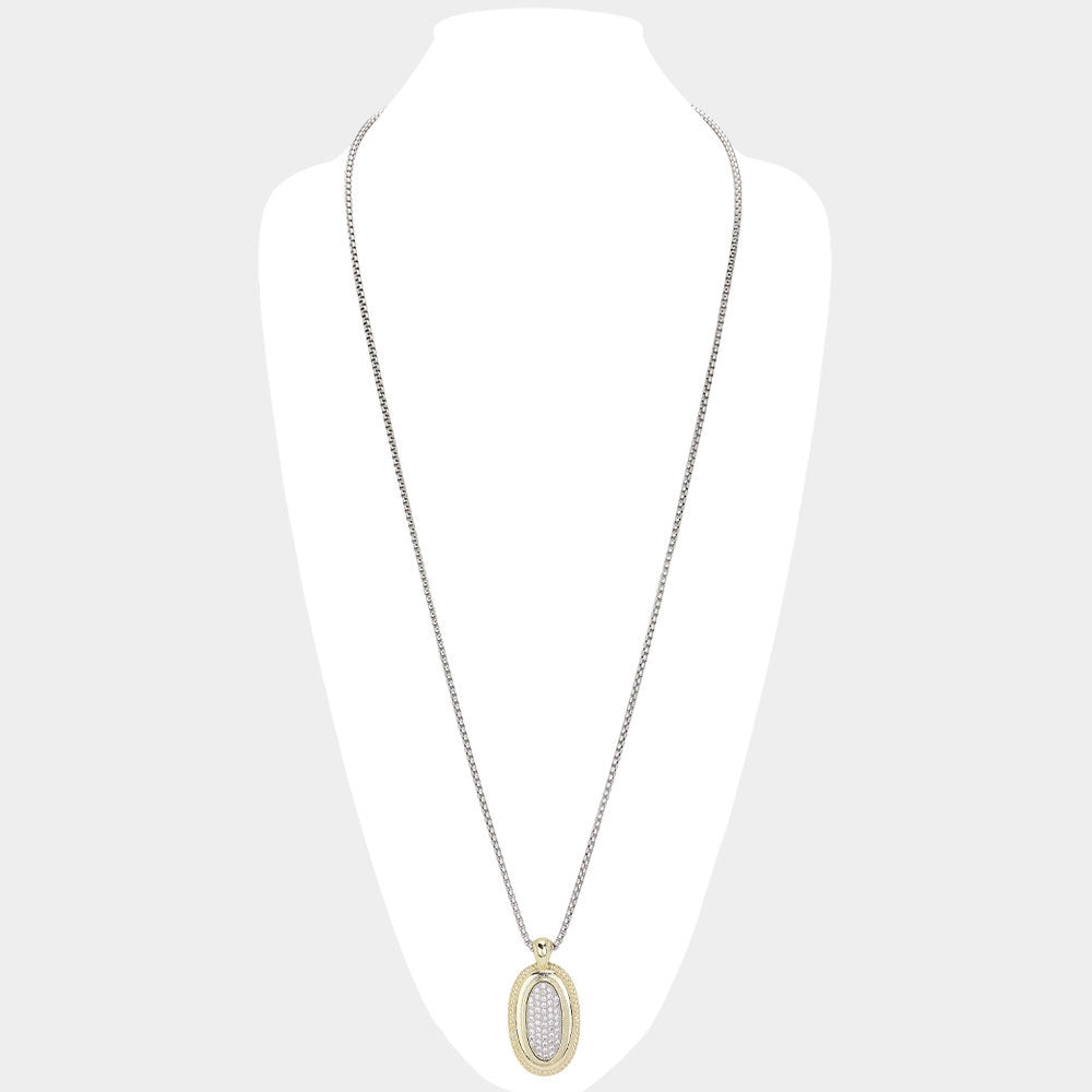DYI Two Tone Oval Pendant Long Necklace