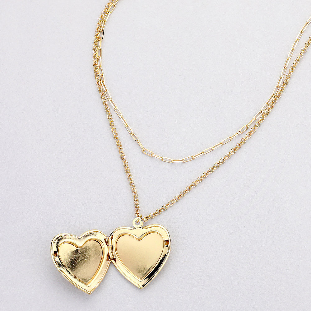 Heart Locket Pendant Double Layered Necklace