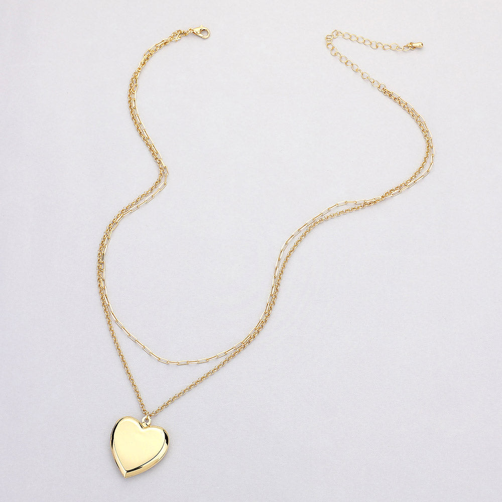 Heart Locket Pendant Double Layered Necklace